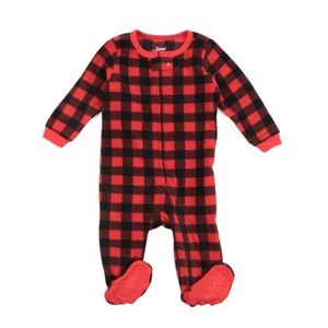 Leveret Kid's Fleece Red & Black Plaid Footed Pajamas 4T